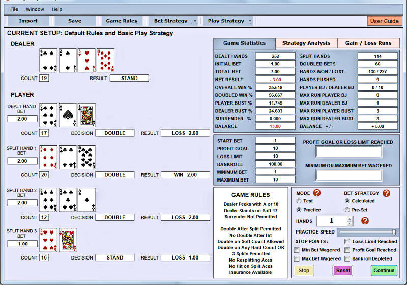 Blackjack Bet and Play Simulator Screenshot